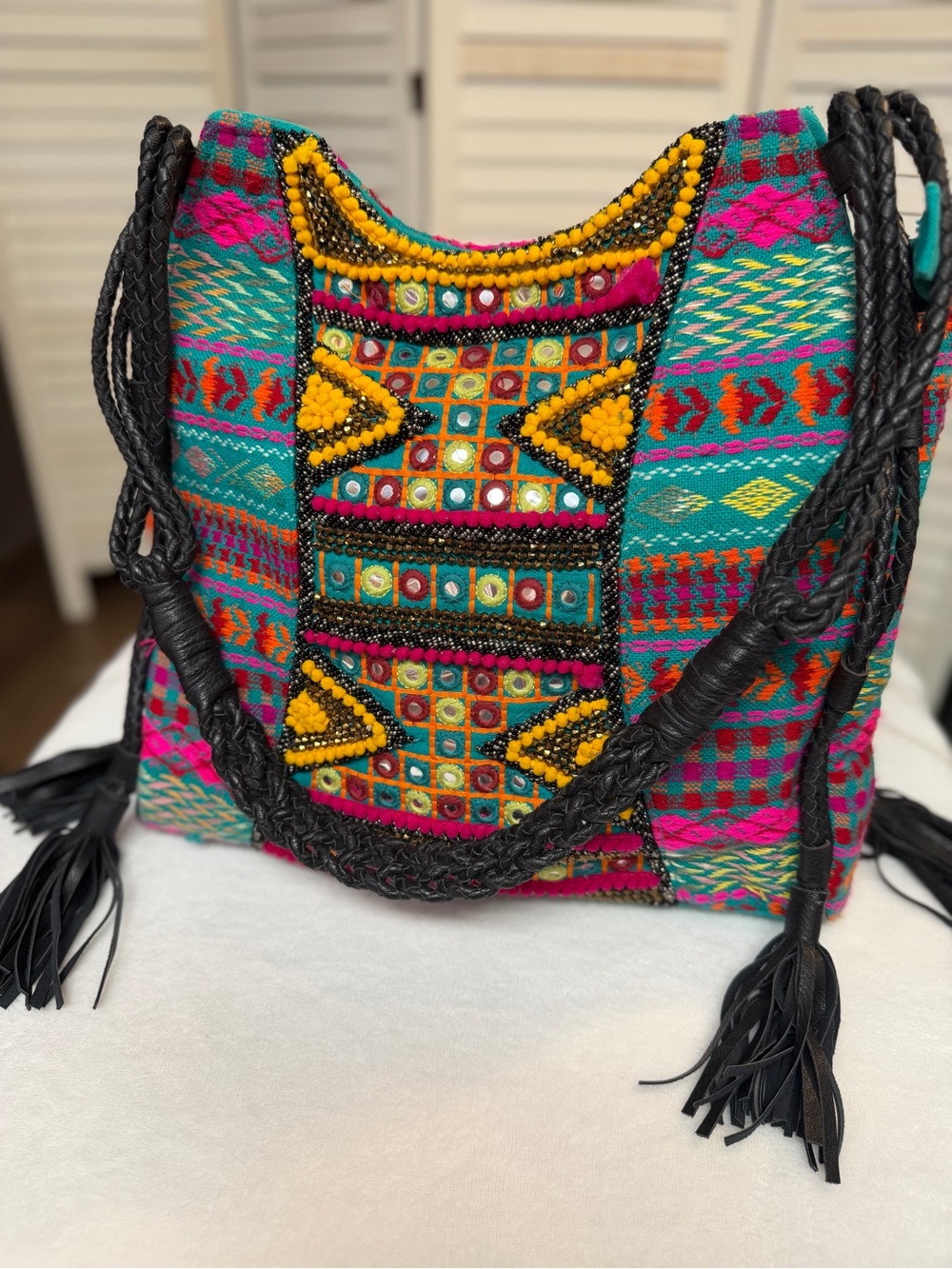 NWOT Big Buddha Hobo Slouch BAG Embroidered Beaded Embellished Bohemian Festival